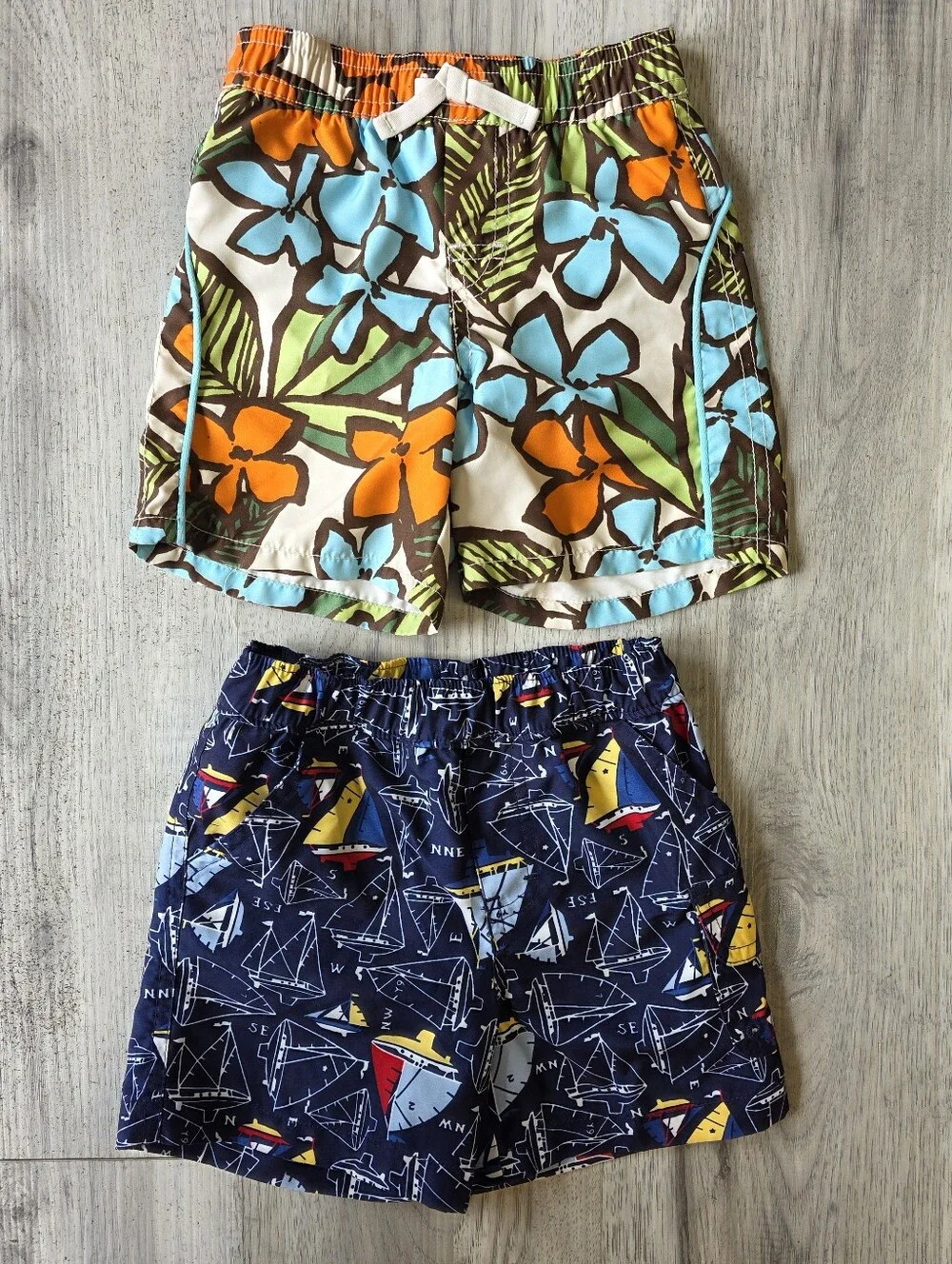 Baby Gap Swim Trunks Lot 2 Boys 6-12 Months Floral Sailboat Mesh Lined